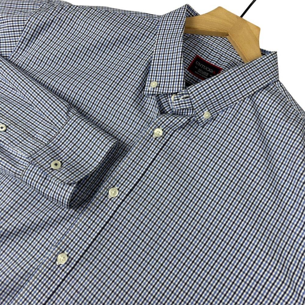 UNTUCKit Shirt Mens 2X Blue  Plaid Check Button Down‎ Preppy Business Office